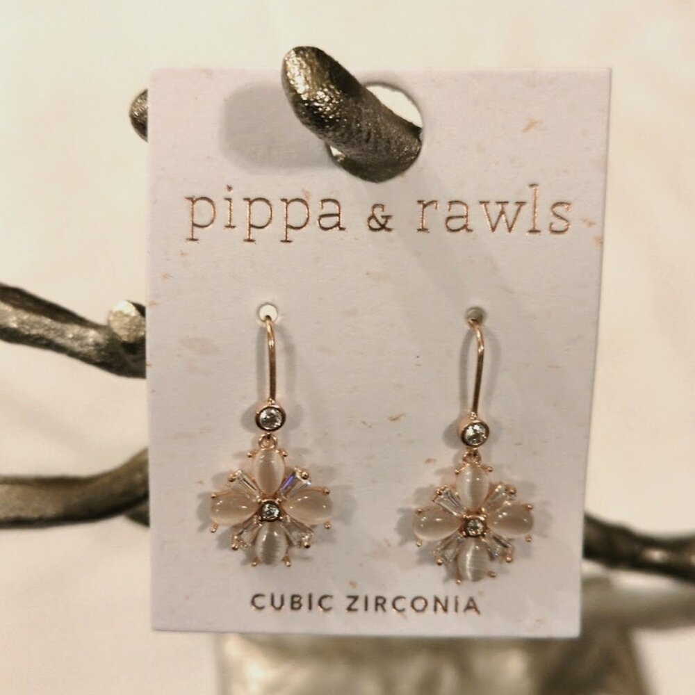 Pippa & Rawls  - Rosegold Cubic Zirconia w/. Faux Moonstone Flower earrings